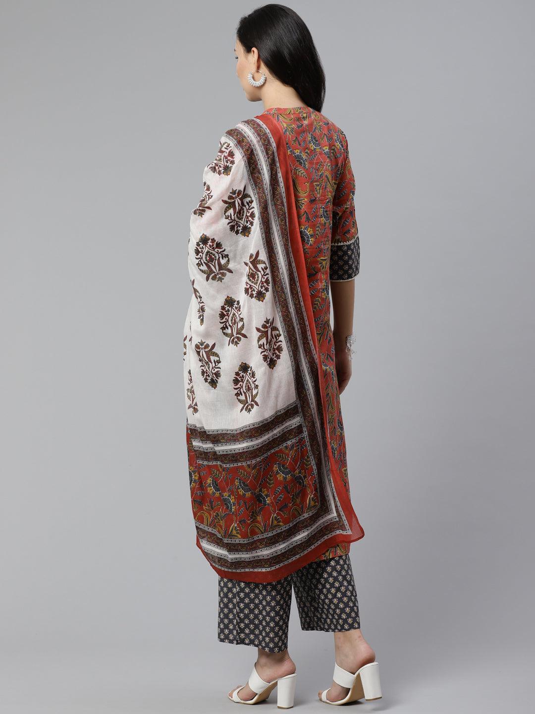 Rust Printed Cotton Suit Set - ShopLibas