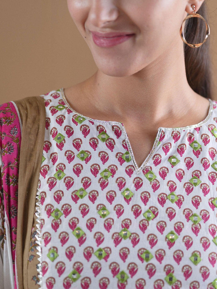 Olive Green Printed Cotton Suit Set