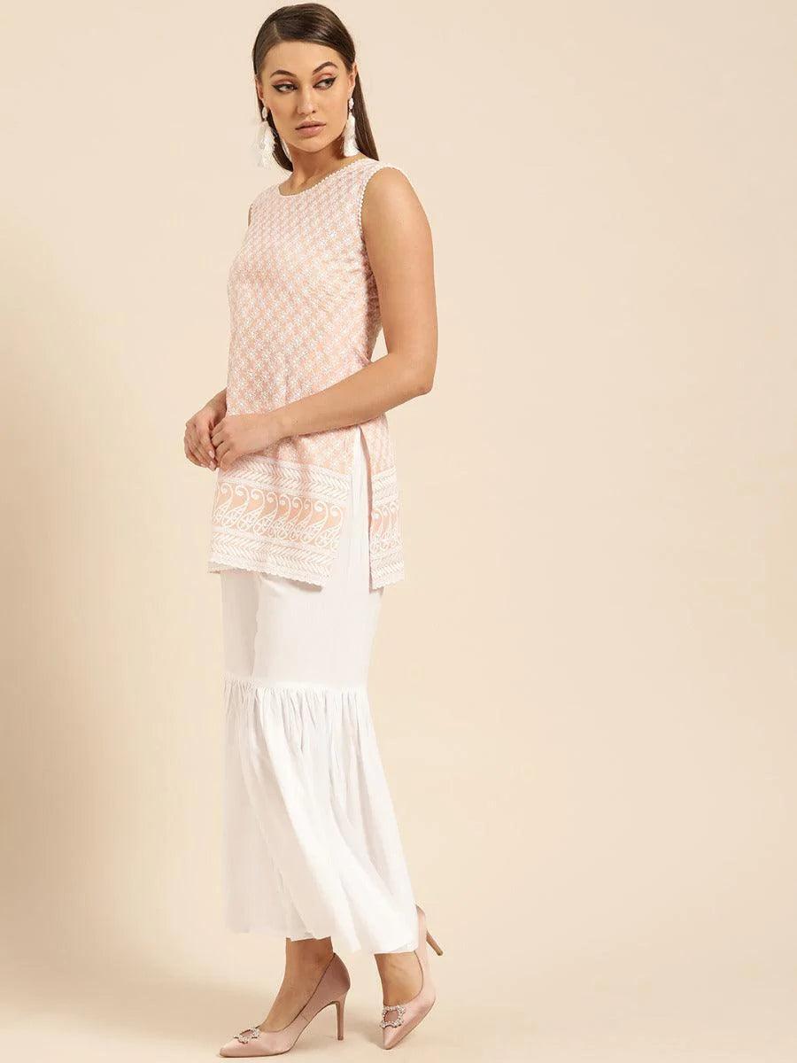 Peach Schiffli Cotton Suit Set - ShopLibas