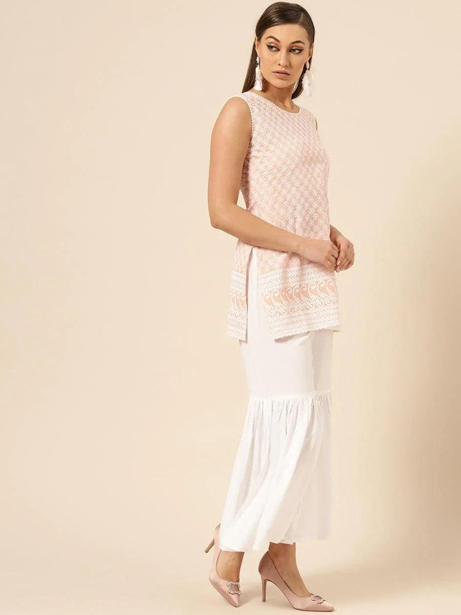 Peach Schiffli Cotton Suit Set - ShopLibas