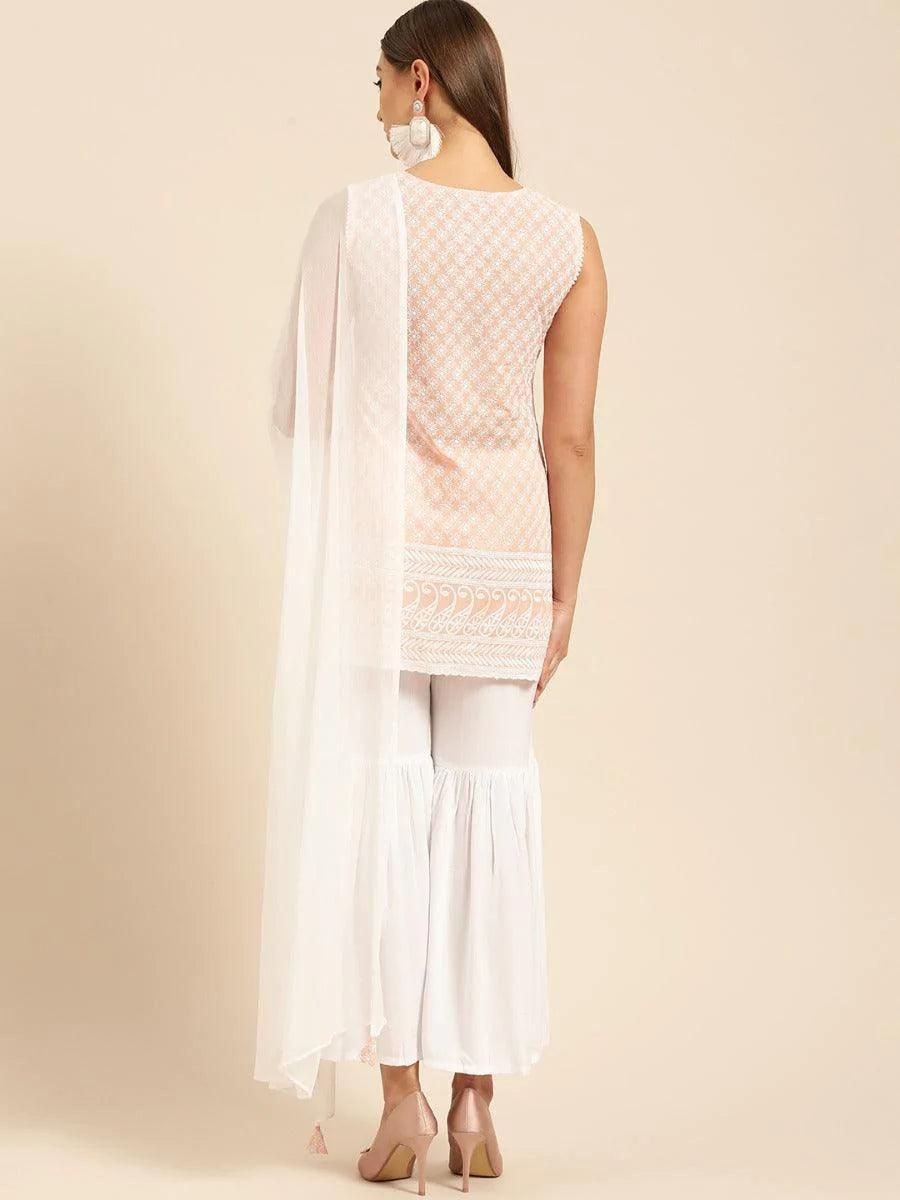 Peach Schiffli Cotton Suit Set - ShopLibas