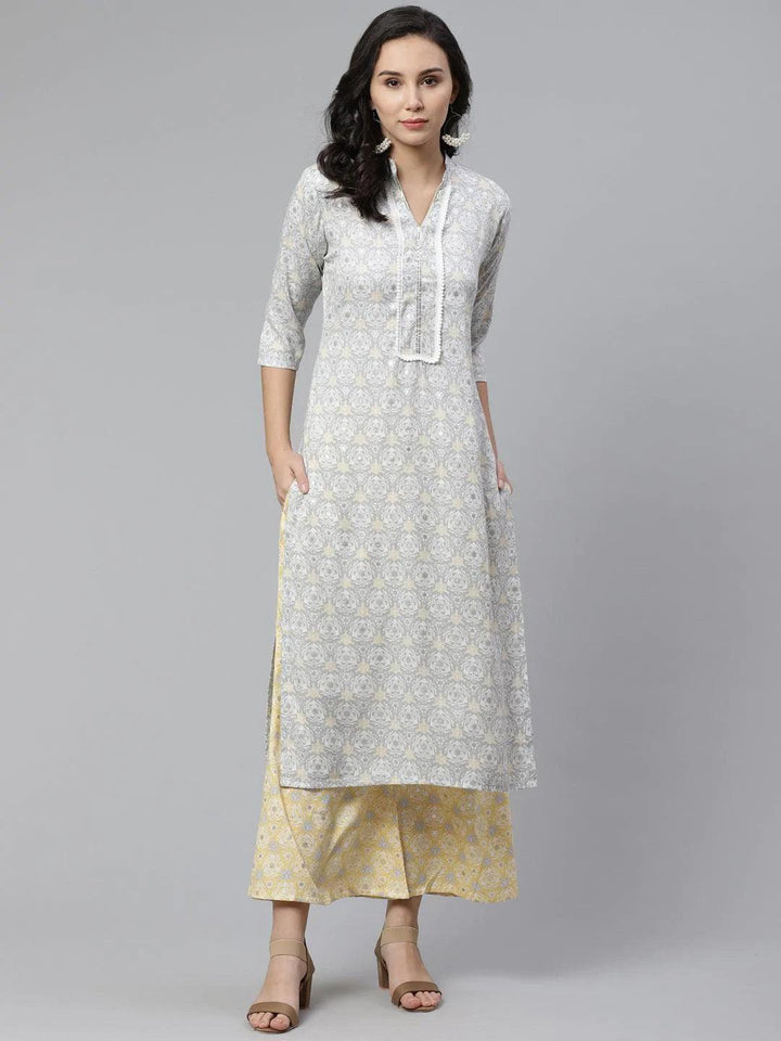 Grey Printed Rayon Kurta Set