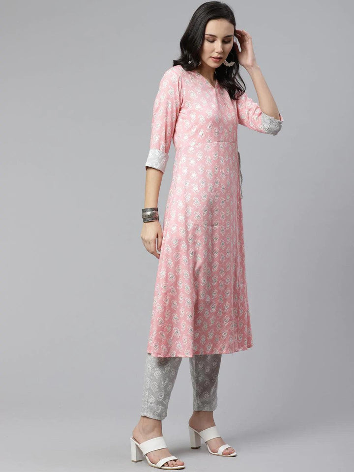 Pink Printed Rayon Kurta Set