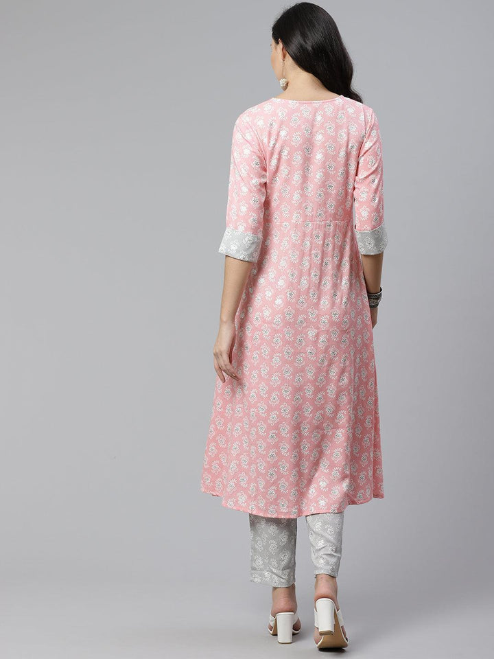 Pink Printed Rayon Kurta Set