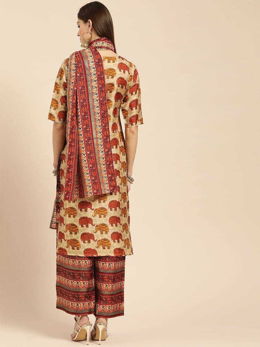 Beige Self Design Chanderi Suit Set - ShopLibas