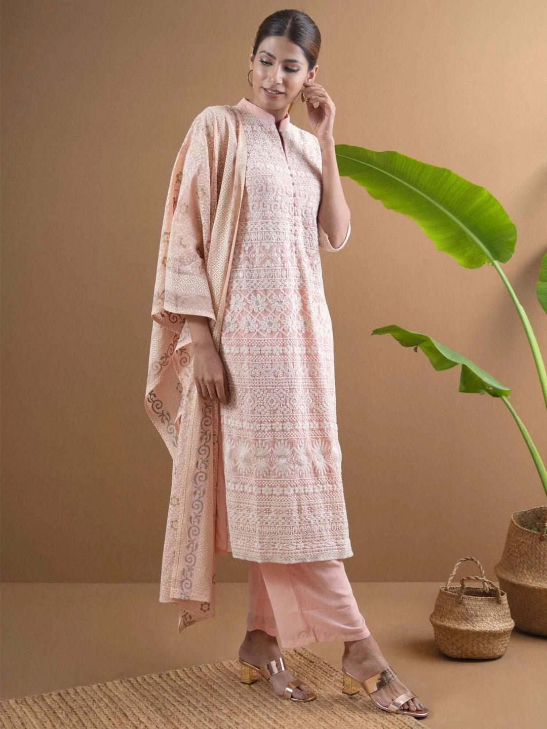 AMAIRA Pink Embroidered Georgette Suit Set - ShopLibas