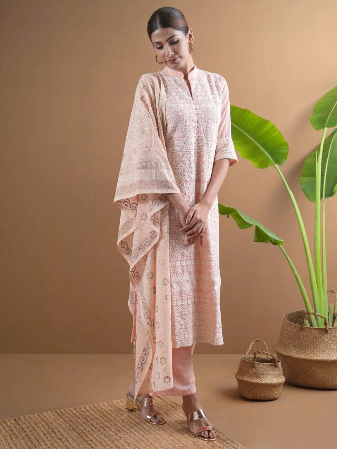 AMAIRA Pink Embroidered Georgette Suit Set - ShopLibas