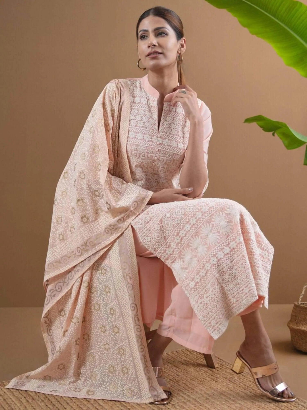 AMAIRA Pink Embroidered Georgette Suit Set - ShopLibas