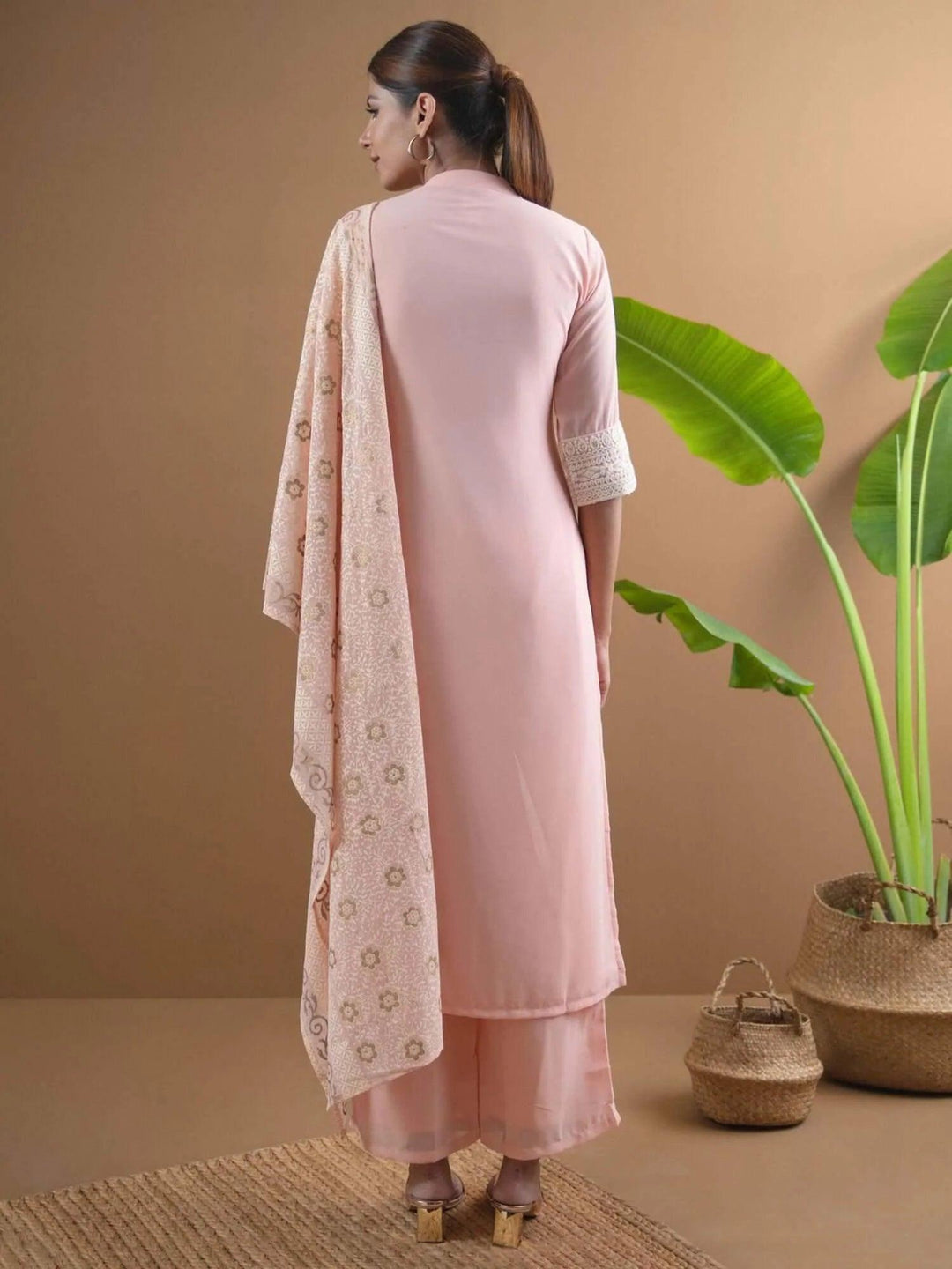 AMAIRA Pink Embroidered Georgette Suit Set - ShopLibas