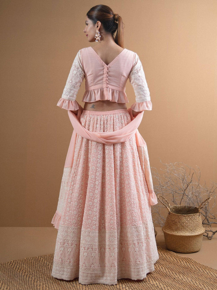 SIARA Pink Schiffli Georgette Lehenga Set