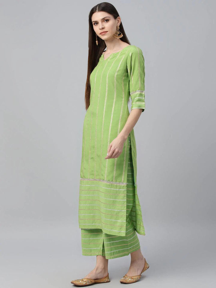 Green Striped Chanderi Suit Set
