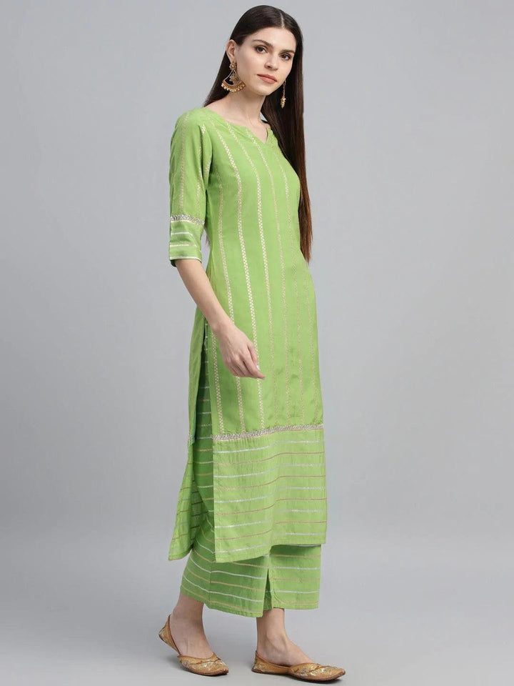 Green Striped Chanderi Suit Set