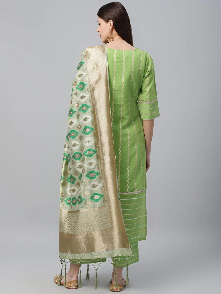 Green Striped Chanderi Suit Set