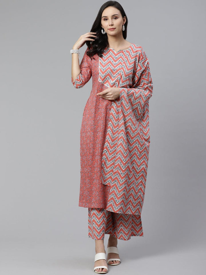 Pink Printed Cotton Suit Set