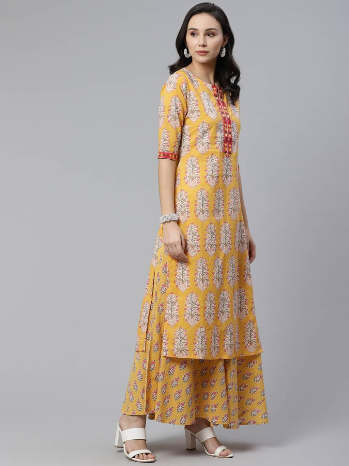 Yellow Printed Cotton Suit Set