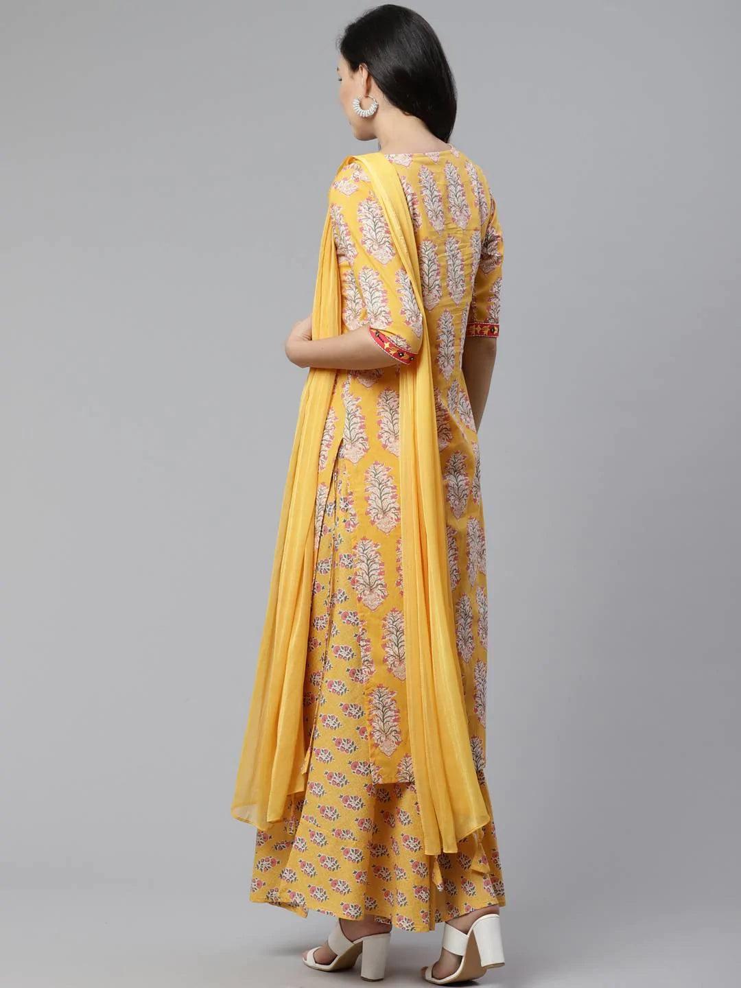 Yellow Printed Cotton Suit Set - ShopLibas