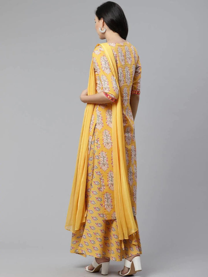 Yellow Printed Cotton Suit Set