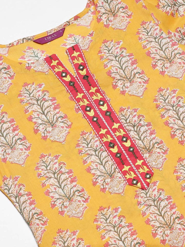 Yellow Printed Cotton Suit Set