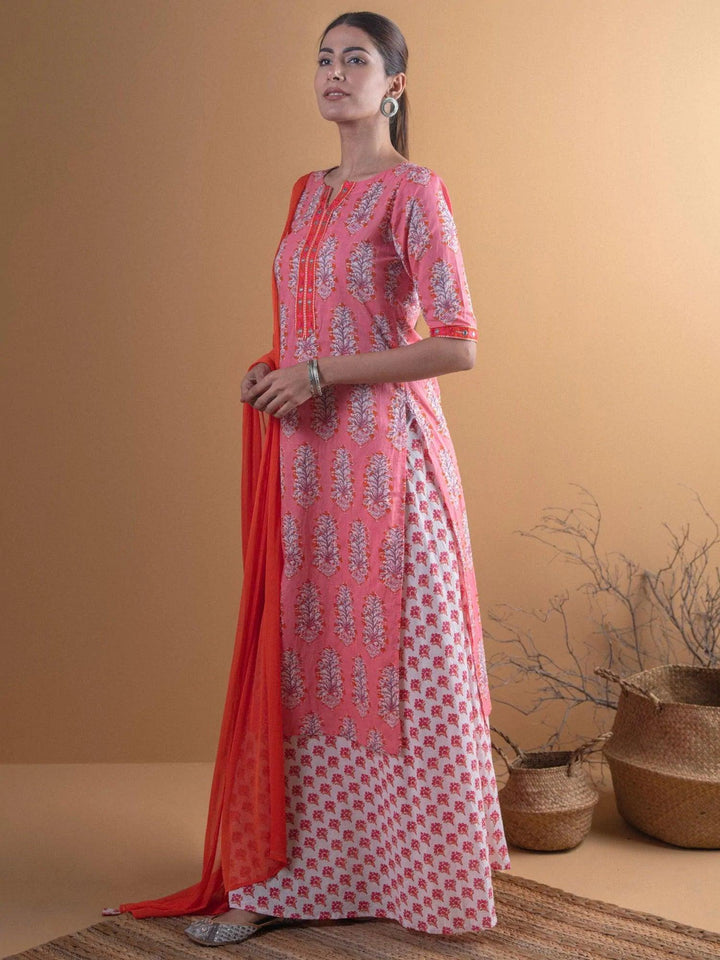 Pink Printed Cotton Suit Set
