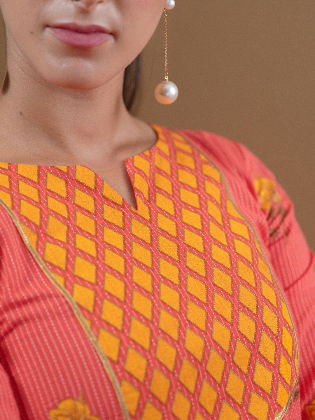 Multicoloured Printed Cotton Kurta Set With Mask - ShopLibas