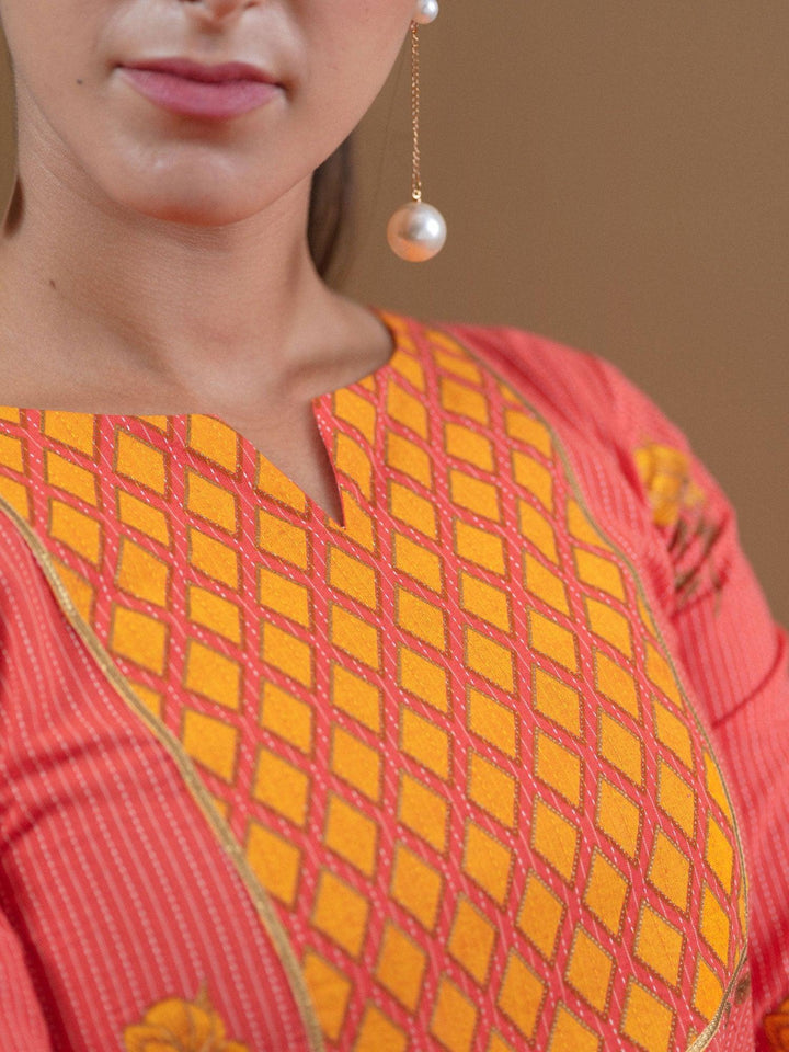 Multicoloured Printed Cotton Kurta Set With Mask