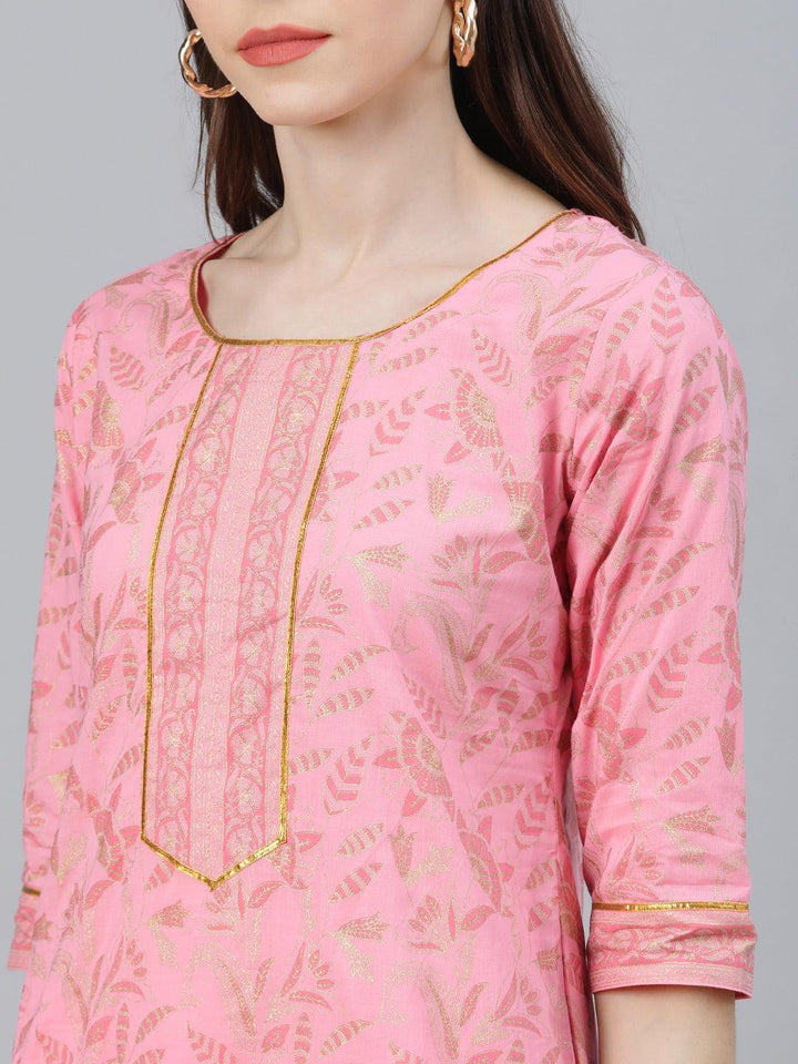 Pink Printed Cotton Suit Set