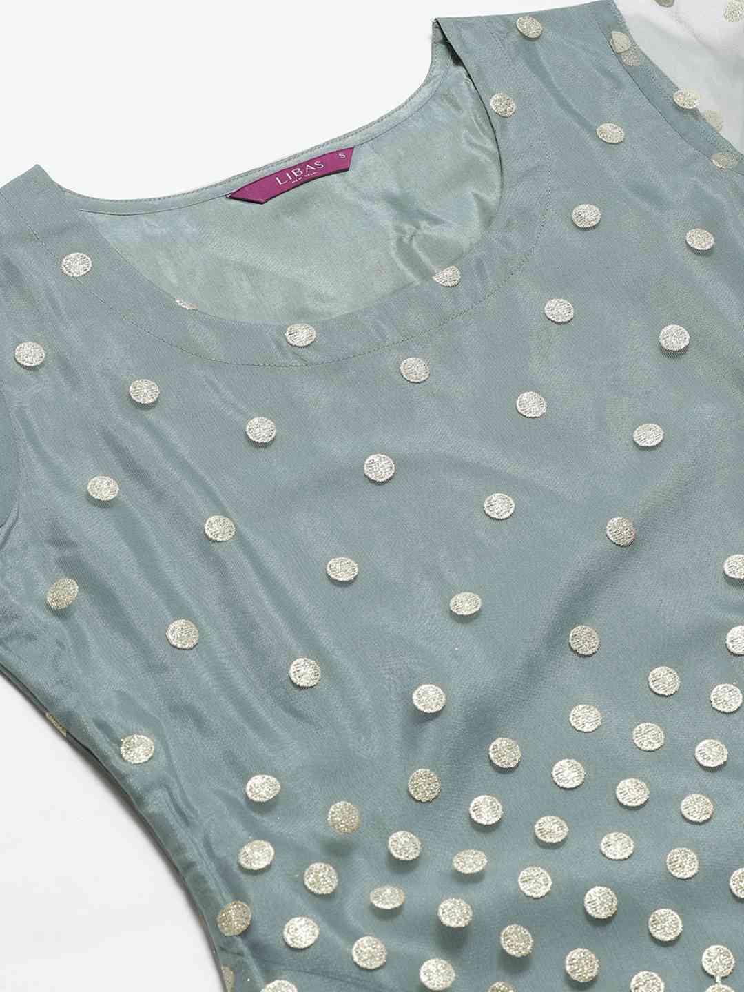 Green Printed Net Suit Set - ShopLibas