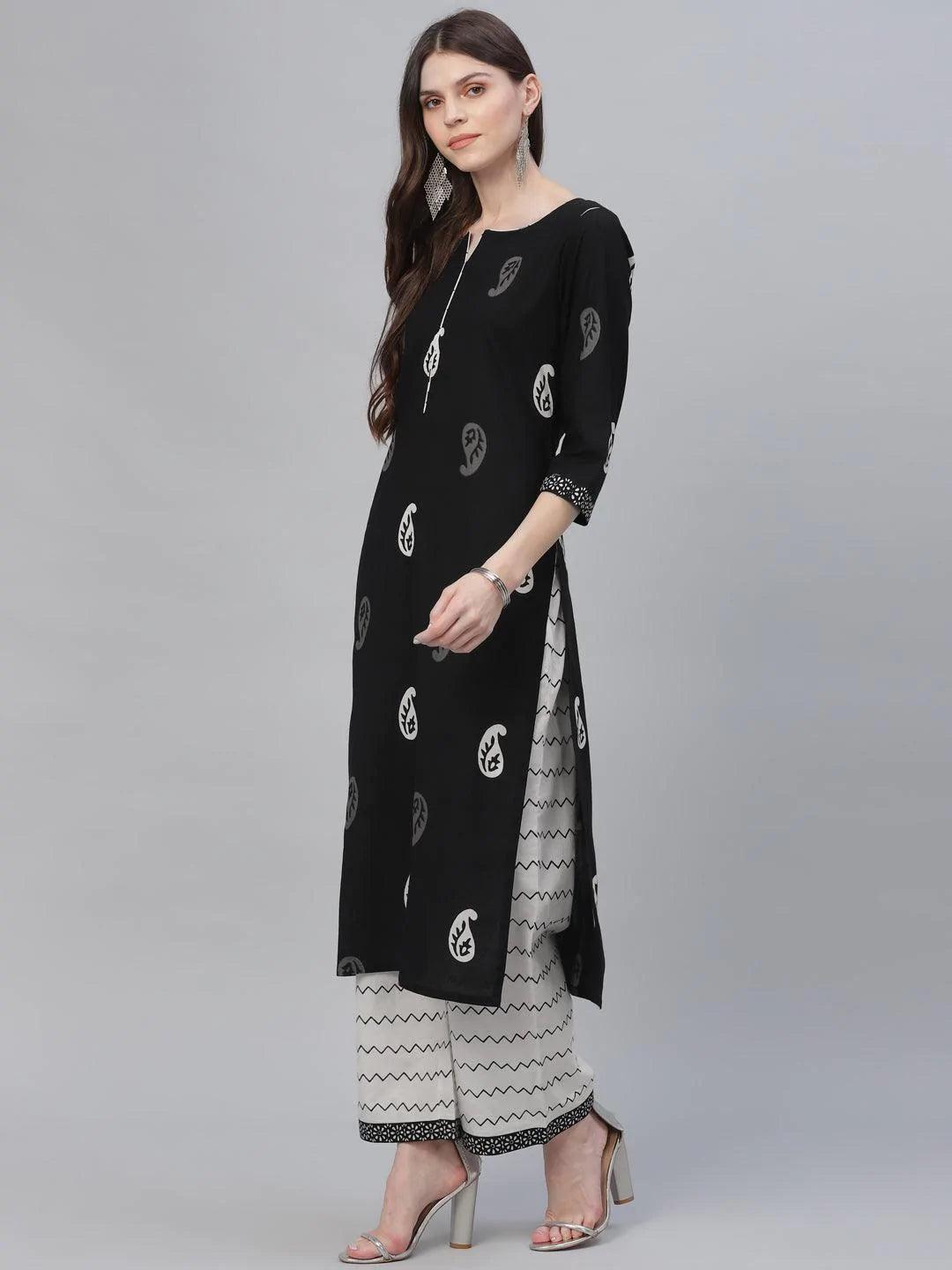 Black Printed Cotton Suit Set - ShopLibas