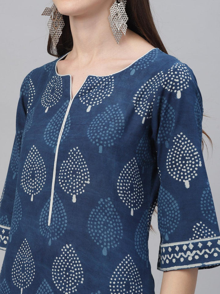Blue Printed Cotton Suit Set