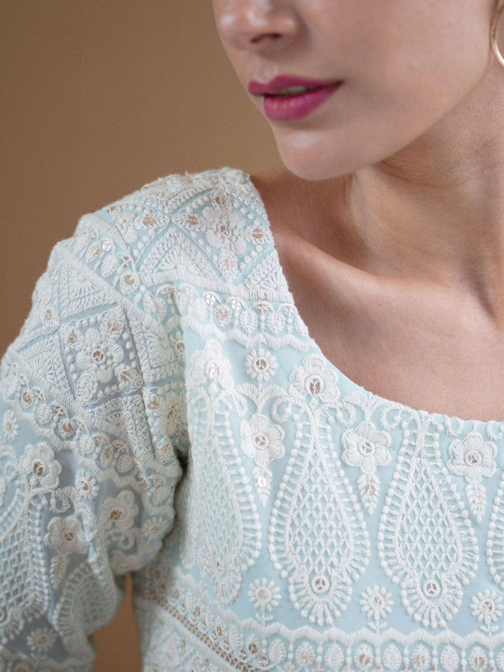 REYNA Blue Embroidered Georgette Suit Set