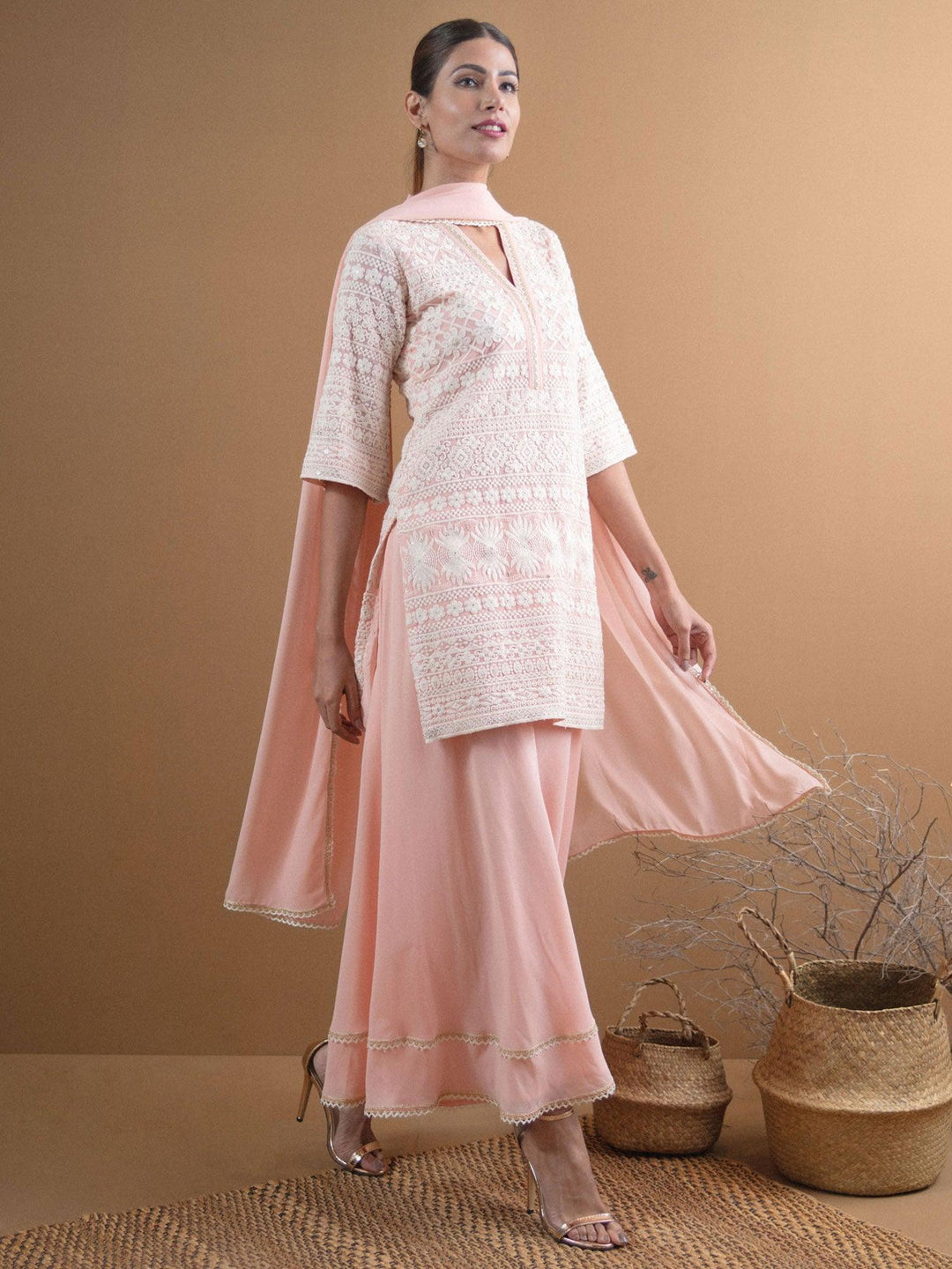 KASHVI Pink Embroidered Georgette Suit Set - ShopLibas