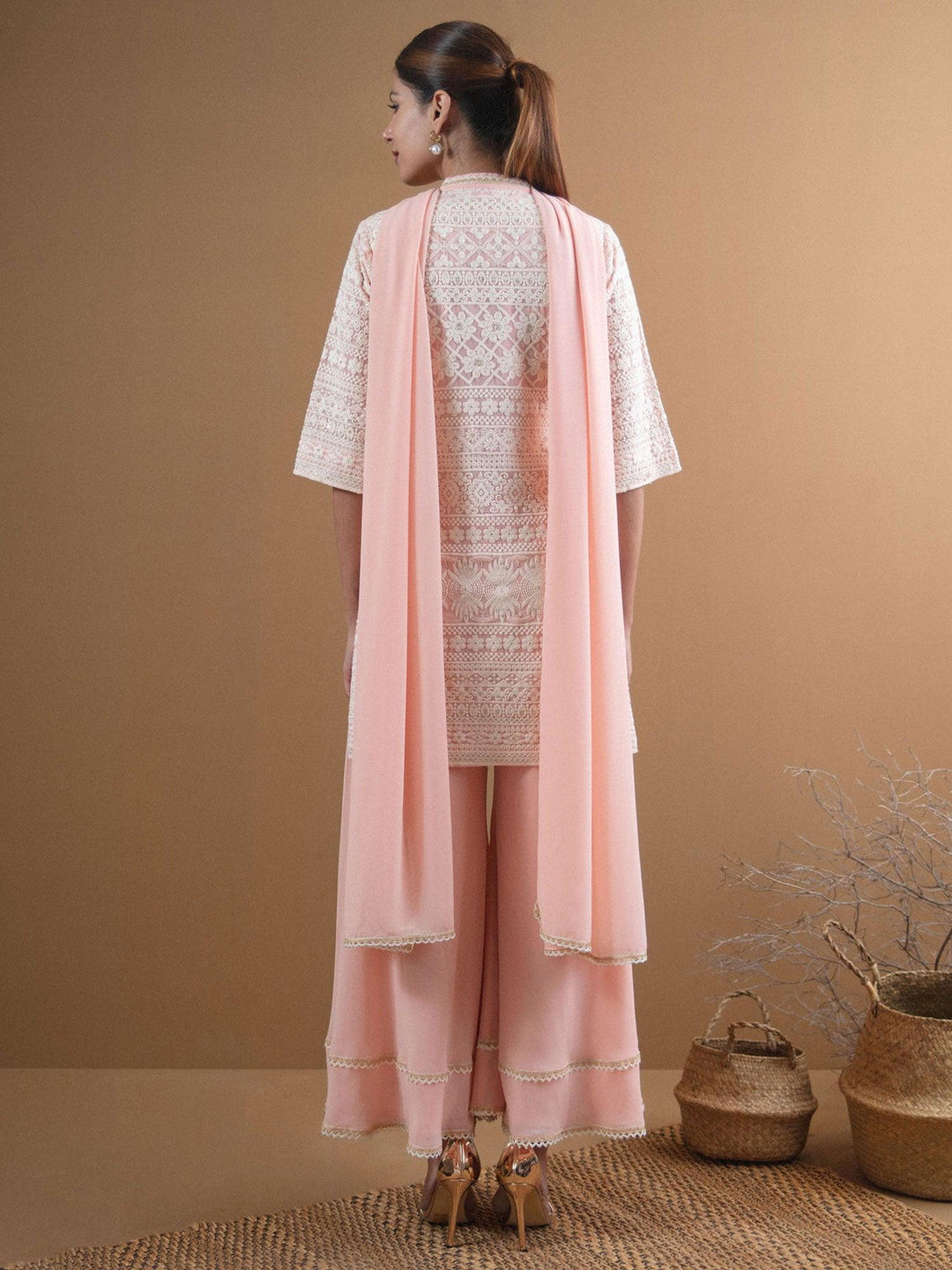 KASHVI Pink Embroidered Georgette Suit Set - ShopLibas