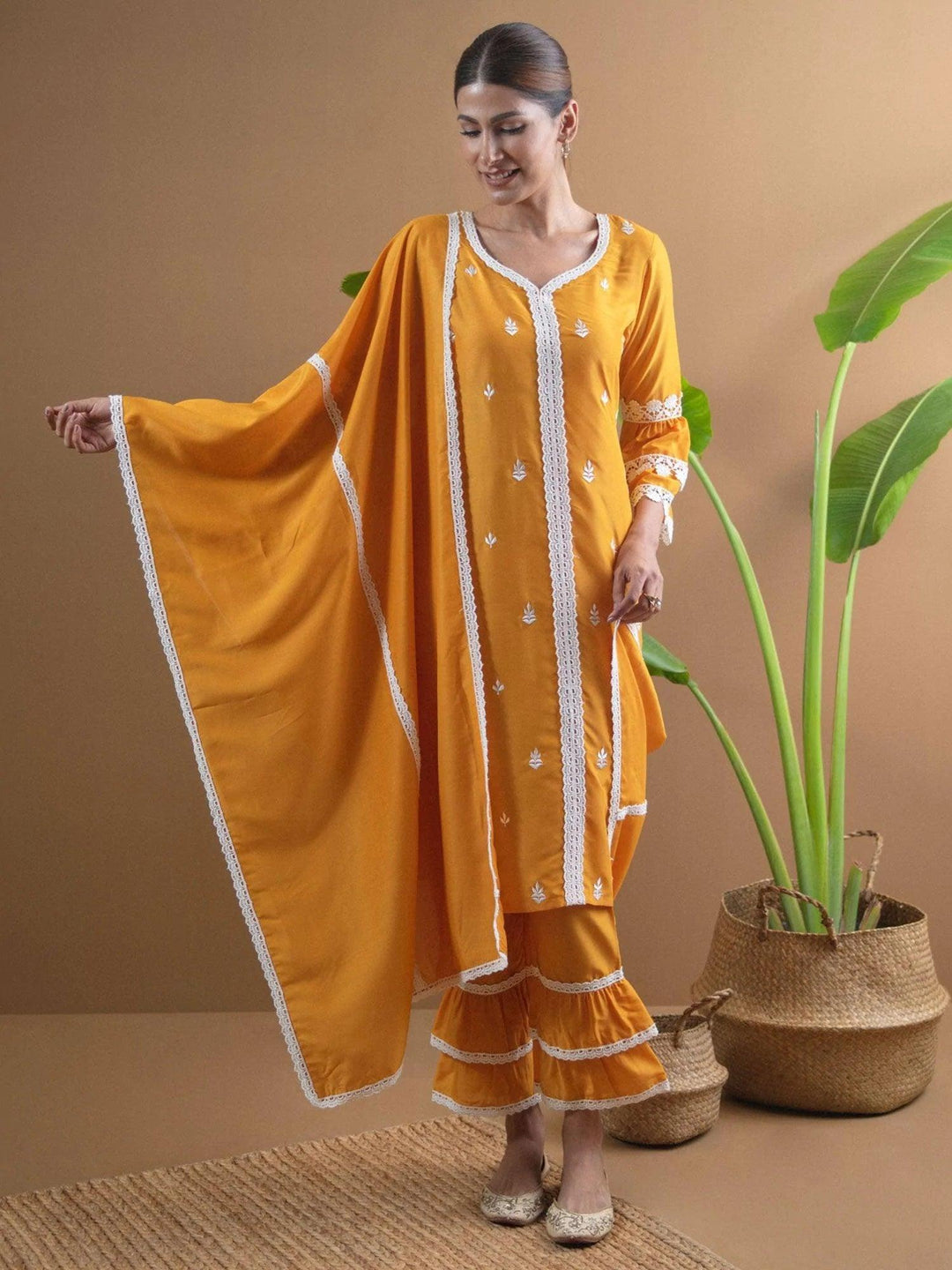 Yellow Embroidered Shantoon Suit Set - ShopLibas