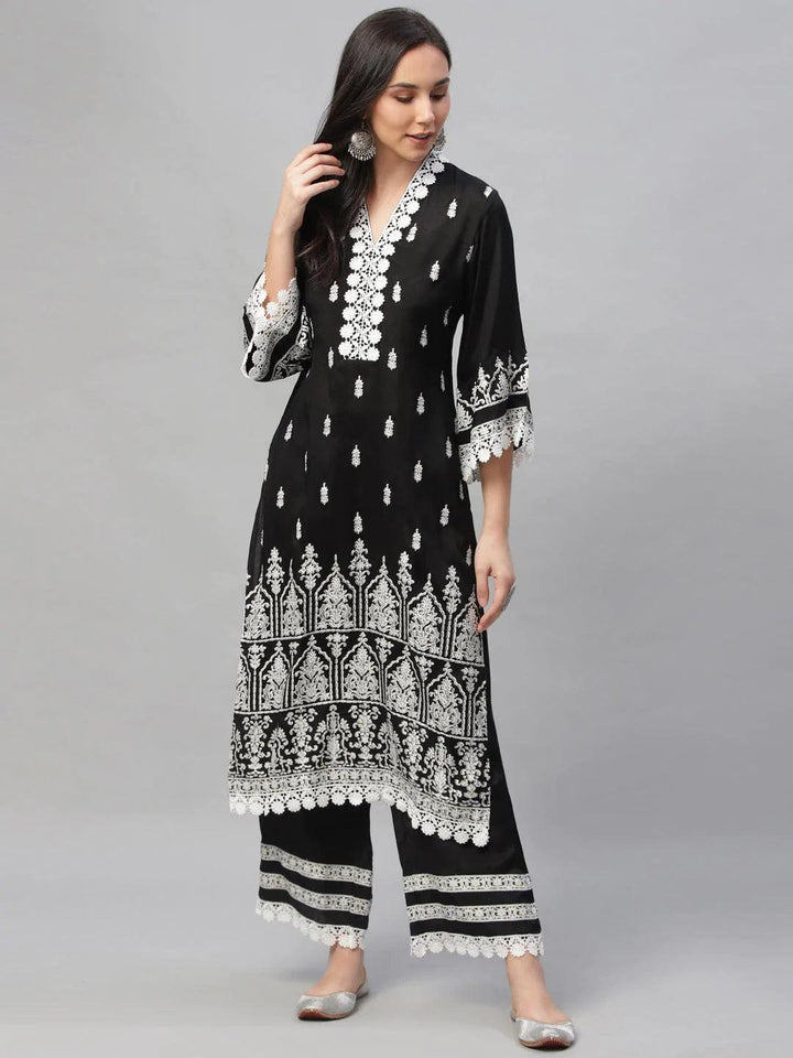 Black Printed Shantoon Kurta Set