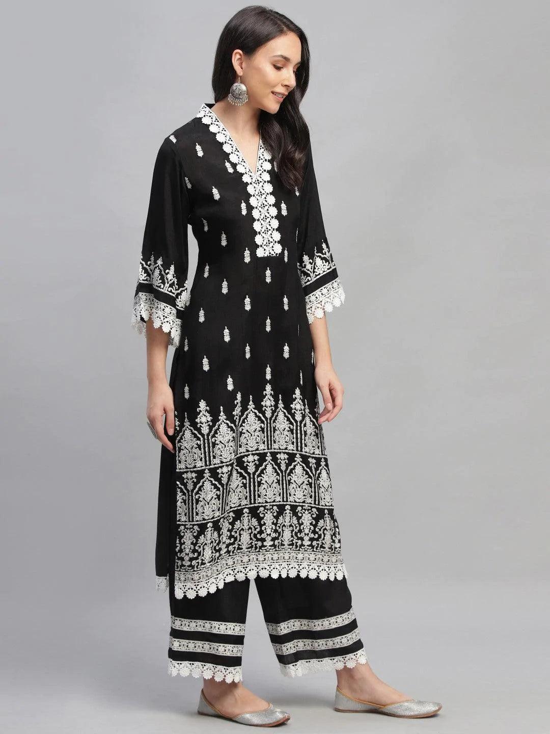 Black Printed Shantoon Kurta Set - ShopLibas