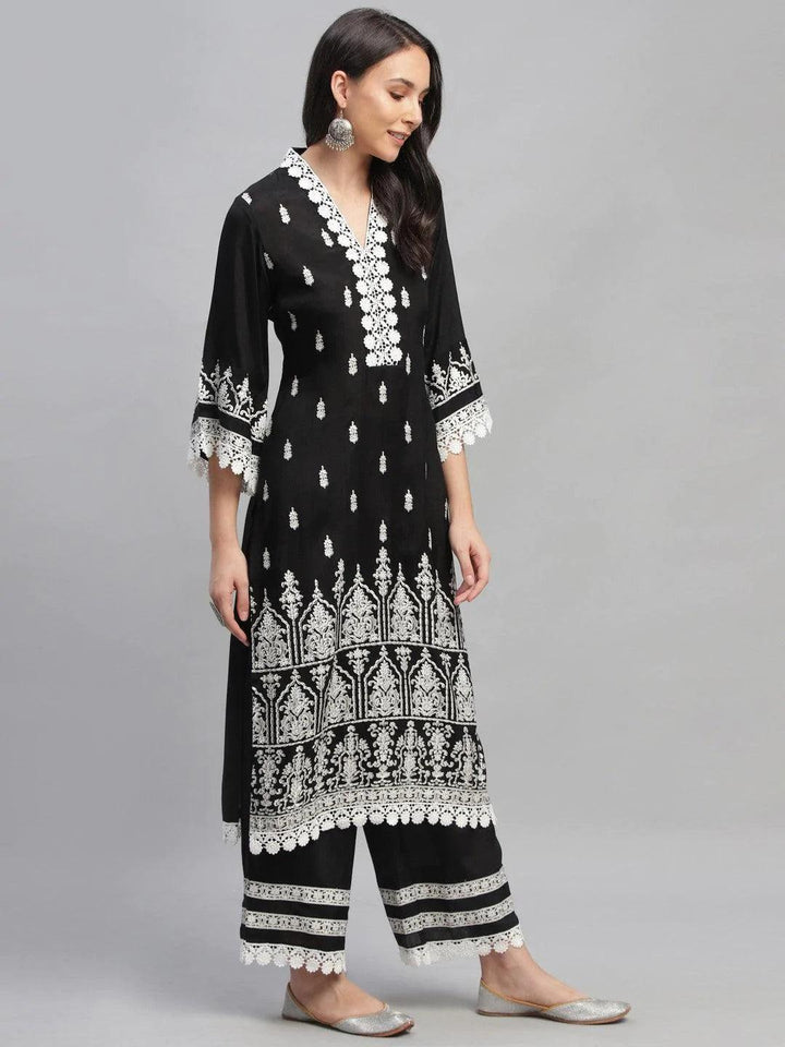 Black Printed Shantoon Kurta Set