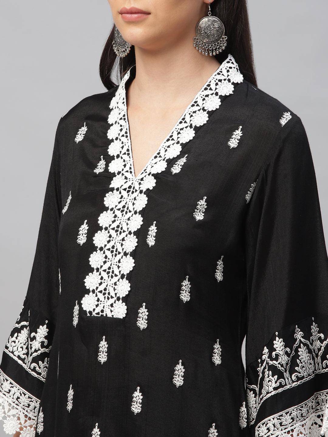 Black Printed Shantoon Kurta Set - ShopLibas