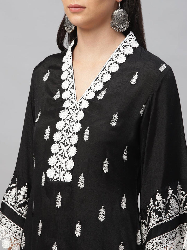 Black Printed Shantoon Kurta Set