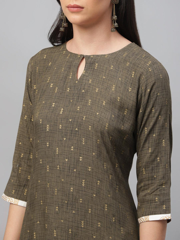 Olive Green Printed Rayon Suit Set