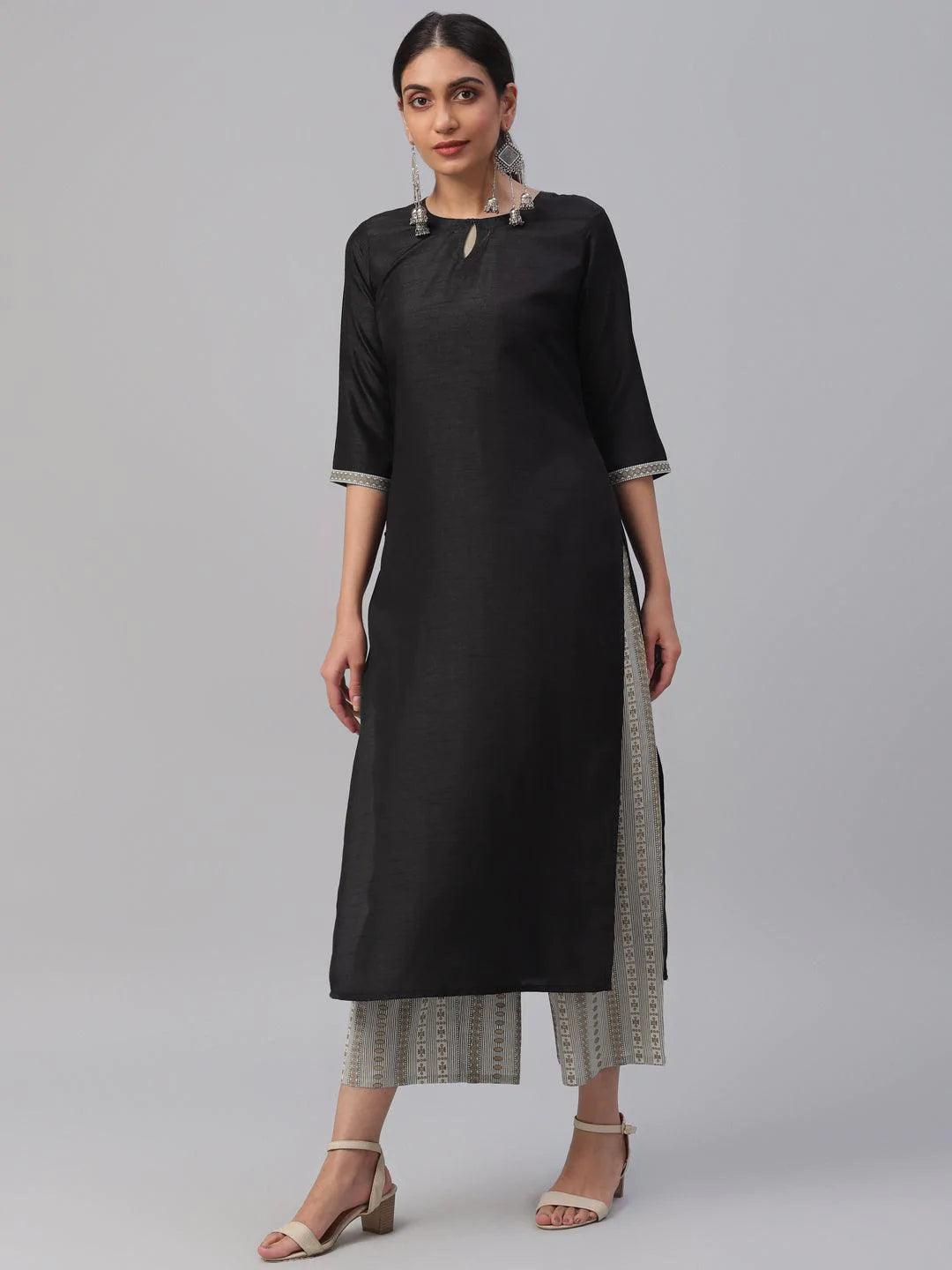 Black Solid Cotton Suit Set - ShopLibas