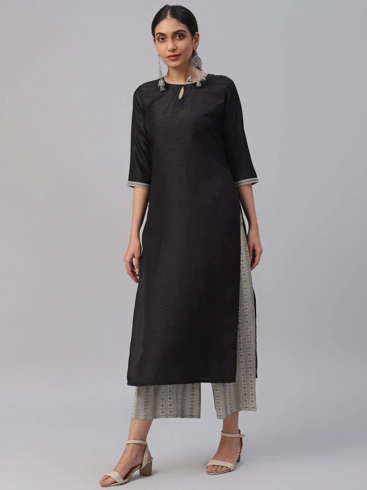 Black Solid Cotton Suit Set