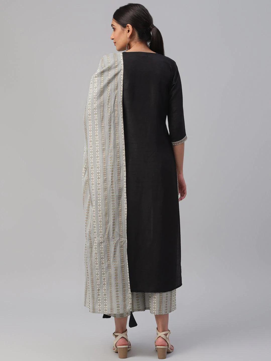 Black Solid Cotton Suit Set - ShopLibas