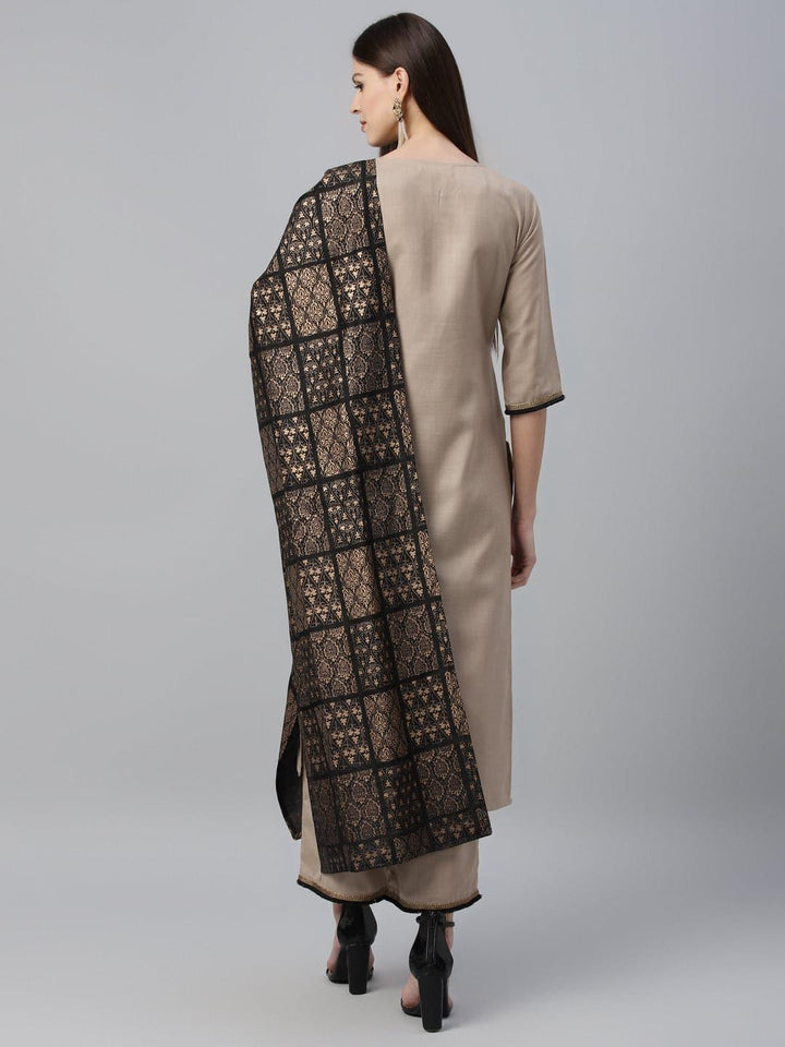 Beige Solid Cotton Suit Set