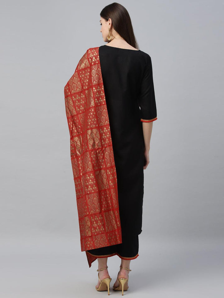 Black Solid Cotton Suit Set