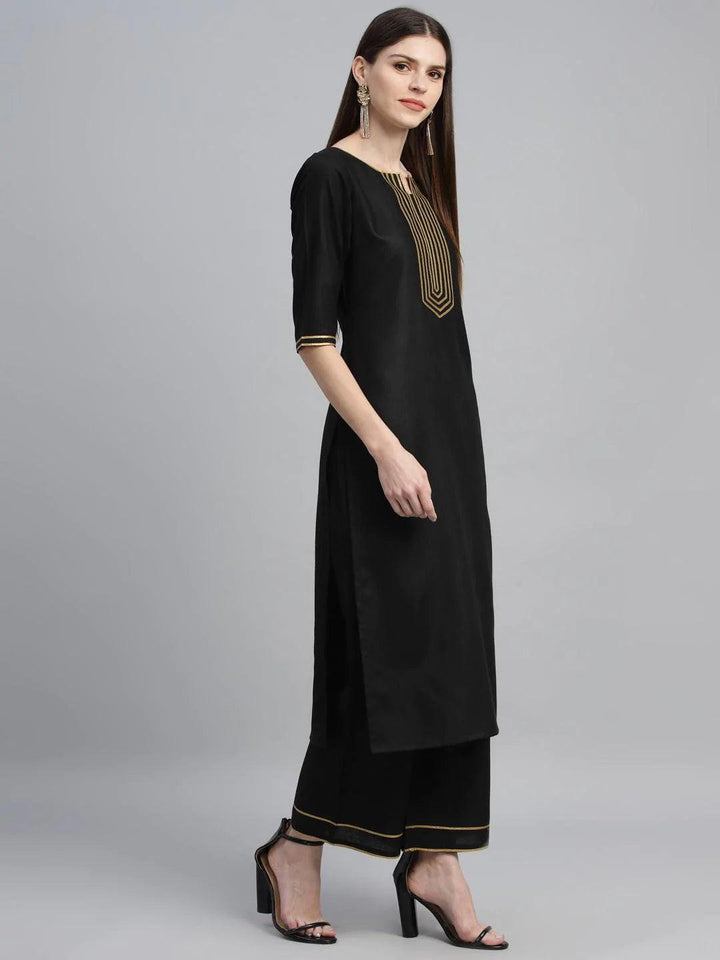 Black Solid Cotton Suit Set