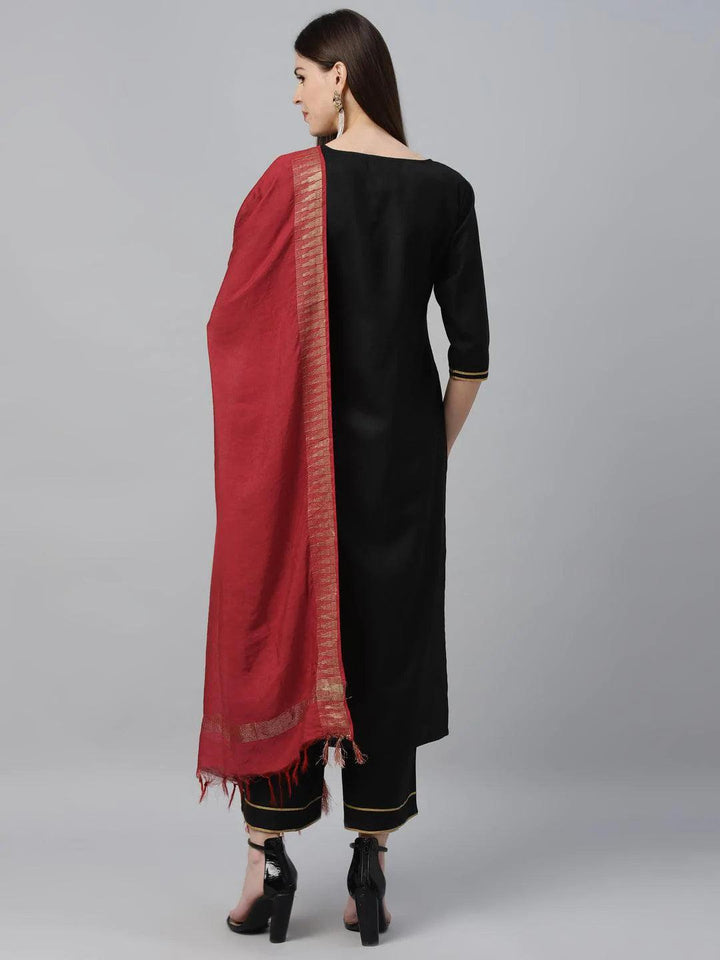 Black Solid Cotton Suit Set