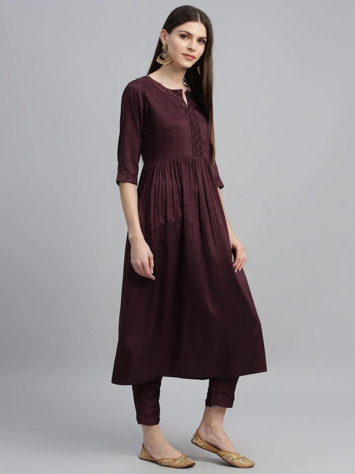 Maroon Solid Polyester Kurta Set