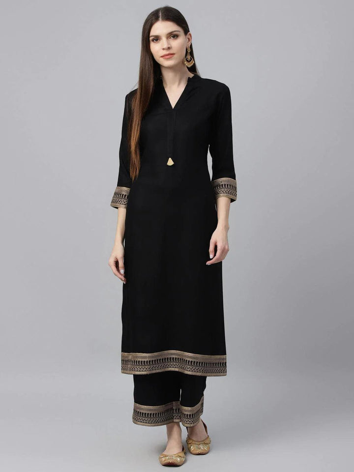 Black Solid Rayon Kurta Set