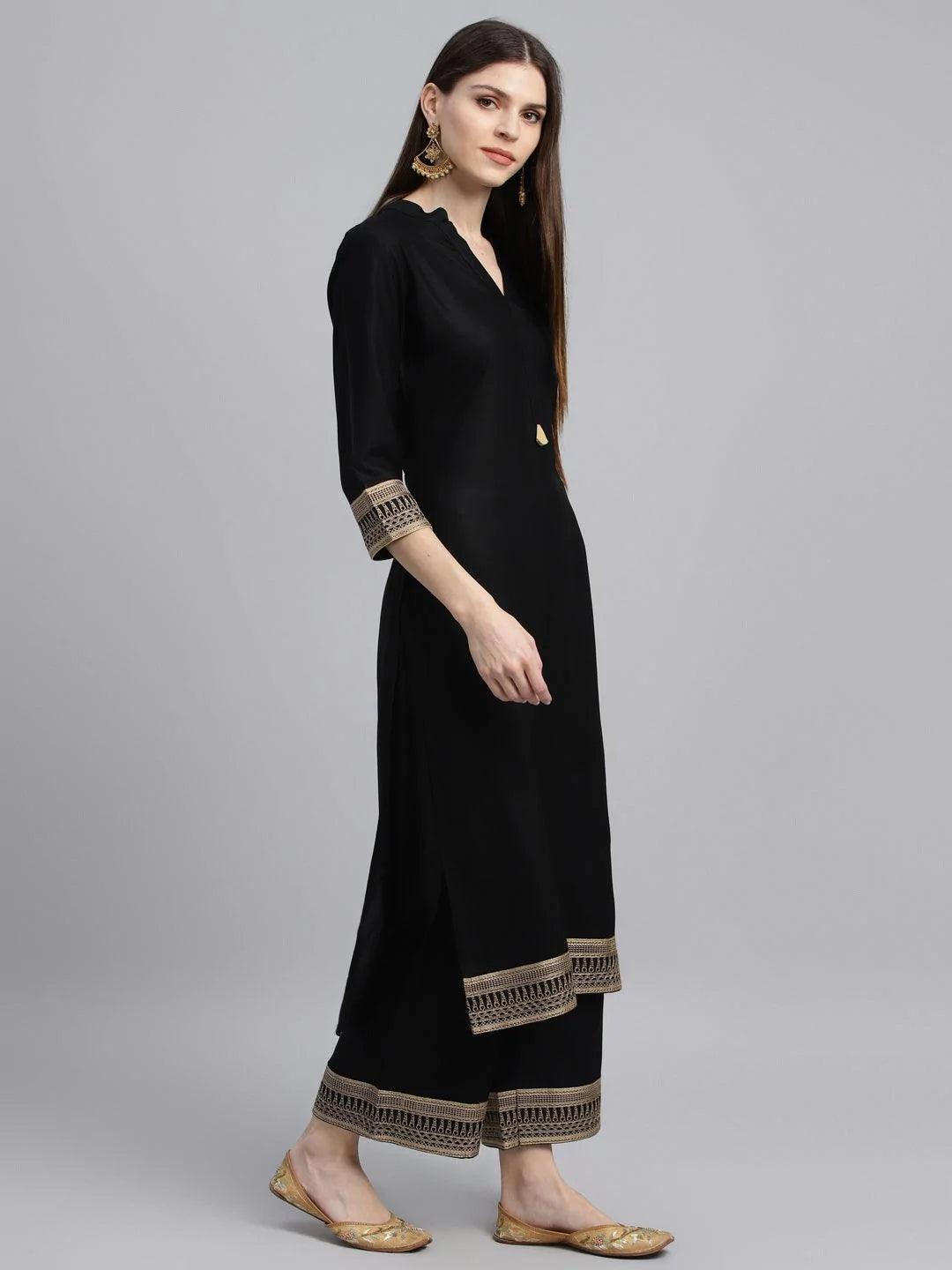 Black Solid Rayon Kurta Set - ShopLibas