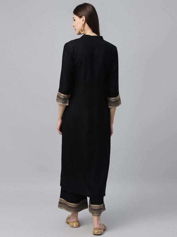 Black Solid Rayon Kurta Set